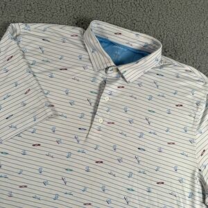 Johnnie-O Shirt Men's 2XL Striped Surfers All Over Print Golf Polo Beach
